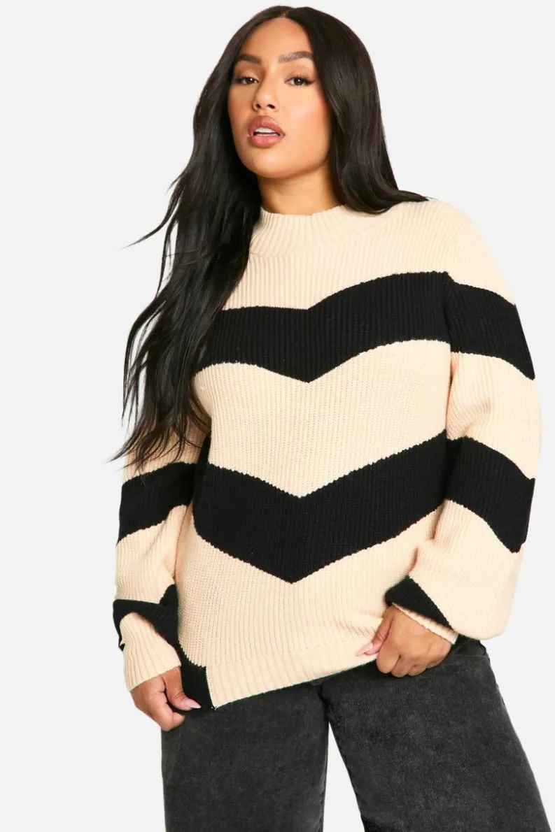 Jumpers|Jumpers & Cardigans*boohoo Plus High Neck Strip Jumper black