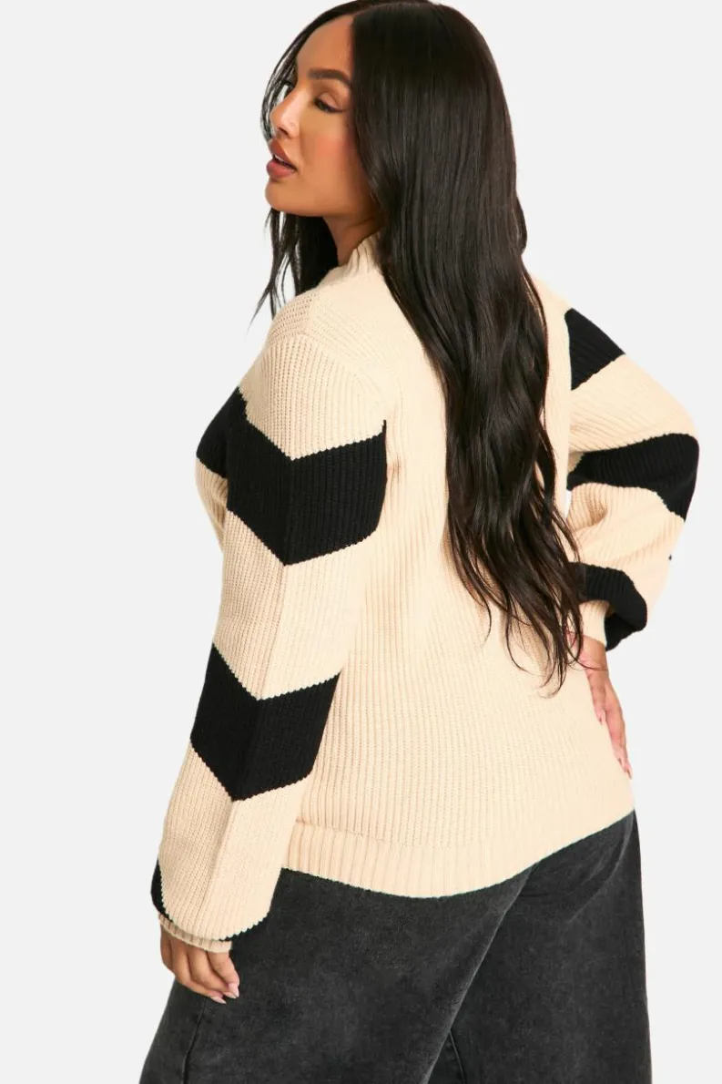 Jumpers|Jumpers & Cardigans*boohoo Plus High Neck Strip Jumper black