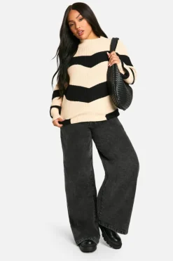 Jumpers|Jumpers & Cardigans*boohoo Plus High Neck Strip Jumper black