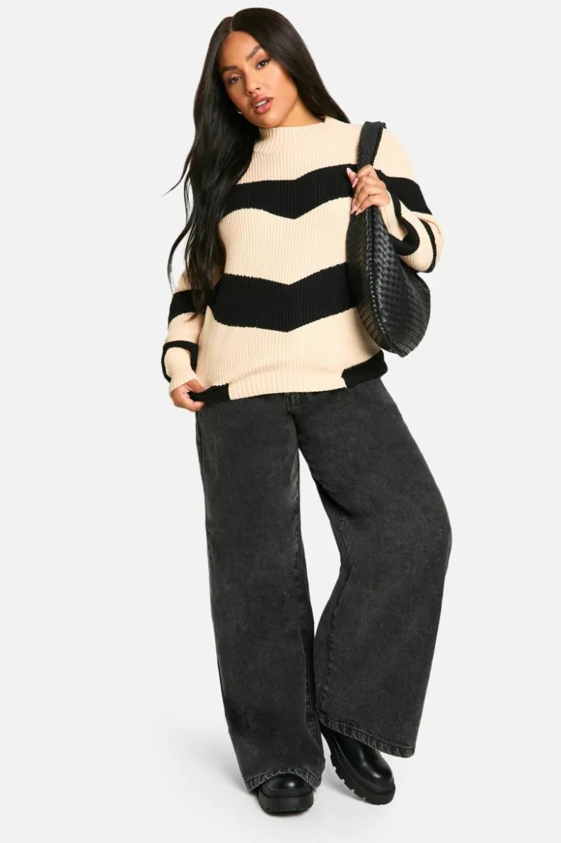 Jumpers|Jumpers & Cardigans*boohoo Plus High Neck Strip Jumper black