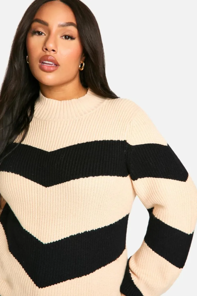 Jumpers|Jumpers & Cardigans*boohoo Plus High Neck Strip Jumper black