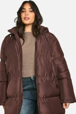 Up To 80% Off Winter Warmers|Puffer Jackets*boohoo Plus Hooded Puffer Coat chocolate