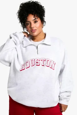 Sweatshirts|Hoodies & Sweatshirts*boohoo Plus Houston Oversized Half Zip Sweatshirt ash grey