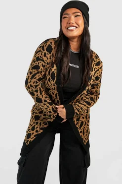 Cardigans*boohoo Plus Jacquard Animal Print Cardigan tan