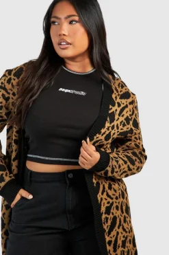 Cardigans*boohoo Plus Jacquard Animal Print Cardigan tan