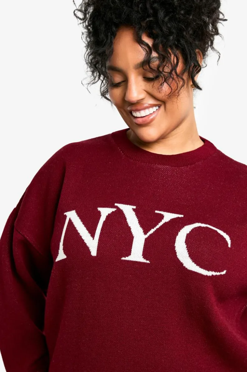 Jumpers*boohoo Plus Jacquard Knit NYC Jumper berry
