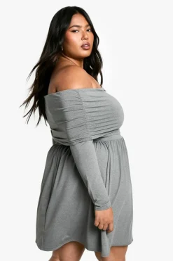 Skater Dresses*boohoo Plus Jersey Off Shoulder Skater Dress grey marl