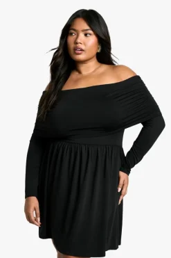 Skater Dresses*boohoo Plus Jersey Off Shoulder Skater Dress black