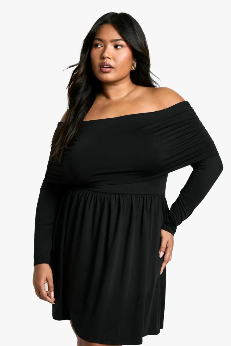 Skater Dresses*boohoo Plus Jersey Off Shoulder Skater Dress black