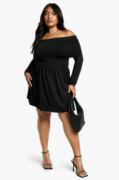 Skater Dresses*boohoo Plus Jersey Off Shoulder Skater Dress black