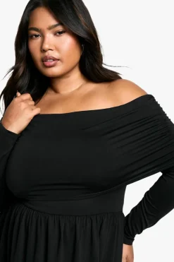 Skater Dresses*boohoo Plus Jersey Off Shoulder Skater Dress black