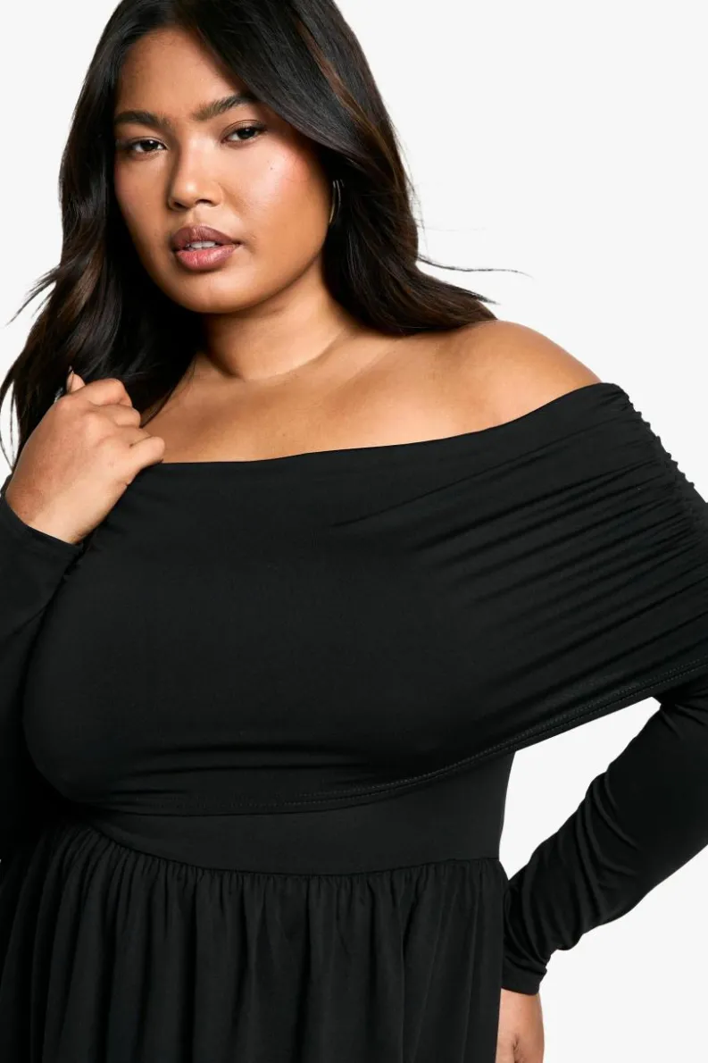 Skater Dresses*boohoo Plus Jersey Off Shoulder Skater Dress black