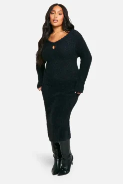 Maxi Dresses|Jumper Dresses*boohoo PLUS KEYHOLE KNITTED MAXI DRESS black