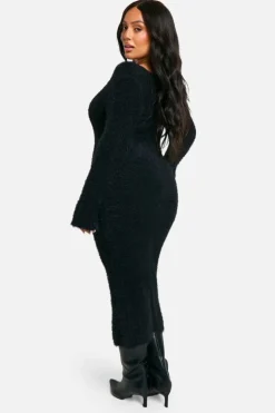 Maxi Dresses|Jumper Dresses*boohoo PLUS KEYHOLE KNITTED MAXI DRESS black