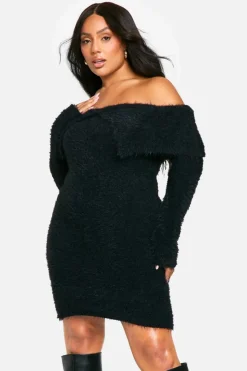 Jumper Dresses|Jumper Dresses*boohoo PLUS KNITTED BARDOT MINI DRESS black