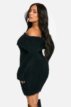 Jumper Dresses|Jumper Dresses*boohoo PLUS KNITTED BARDOT MINI DRESS black