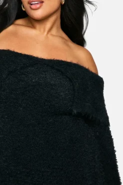 Jumper Dresses|Jumper Dresses*boohoo PLUS KNITTED BARDOT MINI DRESS black