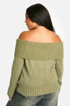 Jumpers|Jumpers & Cardigans*boohoo Plus Knitted Bardot Top olive