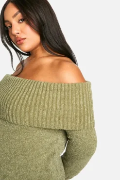 Jumpers|Jumpers & Cardigans*boohoo Plus Knitted Bardot Top olive