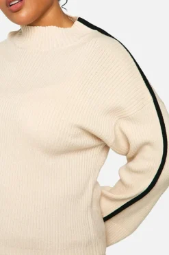 Oversized Jumpers|Jumpers*boohoo Plus Knitted Bindng Detail Crew Neck Oversized Jumper cream