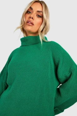 Jumpers|Jumpers & Cardigans*boohoo Plus Knitted Deep Cuff Roll Neck Jumper emerald