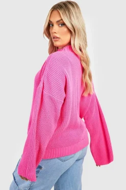 Jumpers|Knitwear*boohoo Plus Knitted Funnel Neck Jumper hot pink