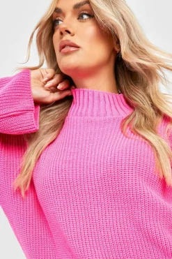 Jumpers|Knitwear*boohoo Plus Knitted Funnel Neck Jumper hot pink