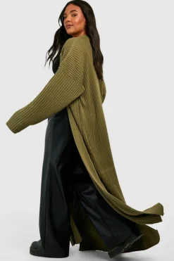 Cardigans|Knitwear*boohoo Plus Knitted Oversized Maxi Cardigan khaki