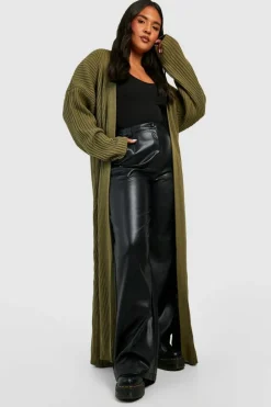Cardigans|Knitwear*boohoo Plus Knitted Oversized Maxi Cardigan khaki