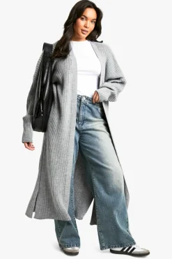 Cardigans*boohoo Plus Knitted Oversized Maxi Cardigan light grey