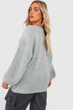 Jumpers|Jumpers & Cardigans*boohoo Plus Knitted V Neck Jumper grey