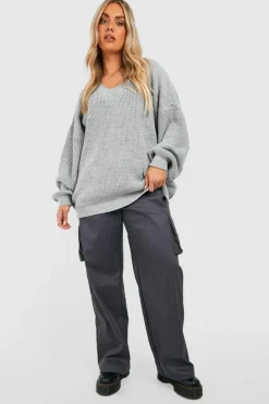 Jumpers|Jumpers & Cardigans*boohoo Plus Knitted V Neck Jumper grey