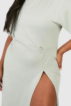 T-Shirt Dresses|Shirt Dresses*boohoo Plus Knot Detail High Split T-shirt Dress sage