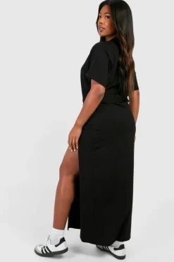 T-Shirt Dresses|Shirt Dresses*boohoo Plus Knot Detail High Split T-shirt Dress black