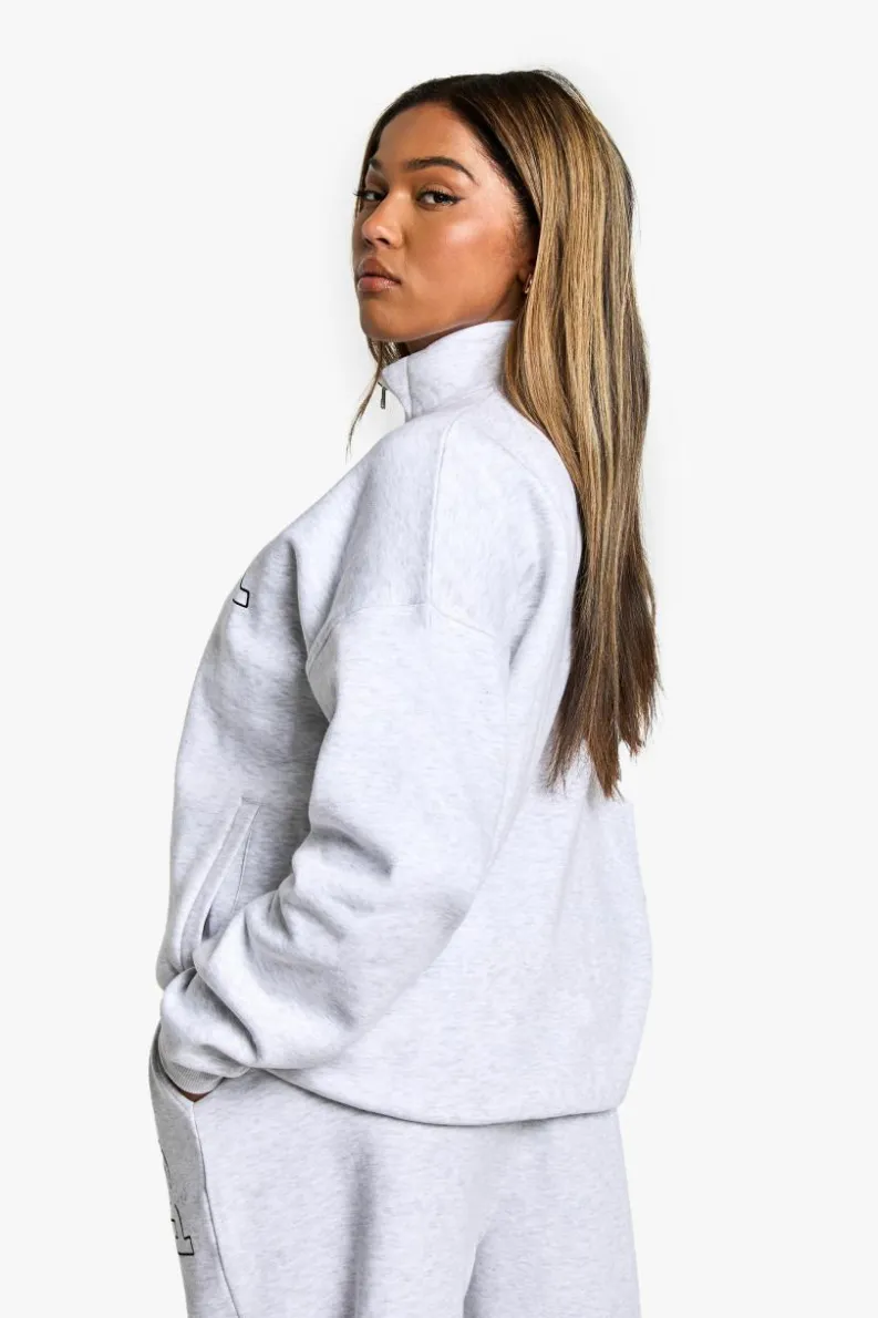 Sweatshirts|Athleisure*boohoo Plus LA Embroidered Half Zip Sweater ash grey