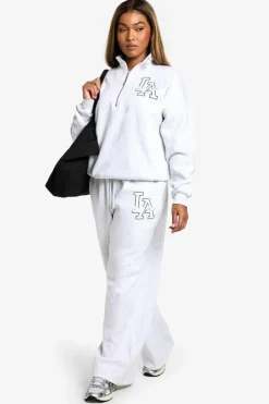 Sweatshirts|Athleisure*boohoo Plus LA Embroidered Half Zip Sweater ash grey