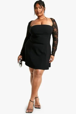 Skater Dresses|Mini Dresses*boohoo Plus Lace Bengaline Skater Dress black