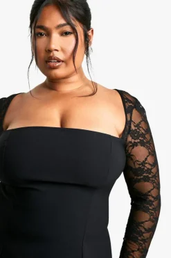 Skater Dresses|Mini Dresses*boohoo Plus Lace Bengaline Skater Dress black