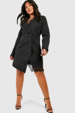 Blazer Dresses|Long Sleeve Dresses*boohoo Plus Lace Insert Blazer Dress black