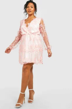 A Line Dresses*boohoo Plus Lace Plunge Skater Dress blush