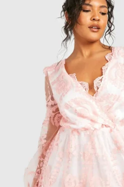 A Line Dresses*boohoo Plus Lace Plunge Skater Dress blush