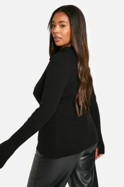 Jumpers|Knitwear*boohoo Plus Lace Up Collared Jumper black