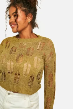 Jumpers*boohoo Plus Ladder Detail Sheer Jumper khaki