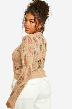 Jumpers*boohoo Plus Ladder Detail Sheer Jumper taupe