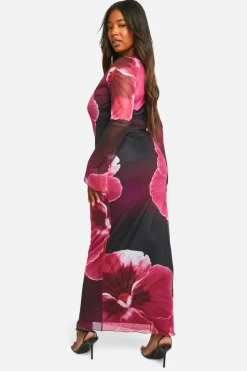 Bodycon Dresses|Maxi Dresses*boohoo Plus Large Floral Low Back Maxi Dress pink