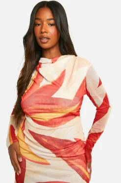Bodycon Dresses*boohoo Plus Large Floral Mesh Mini Dress orange