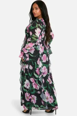 Skater Dresses|Maxi Dresses*boohoo Plus Large Floral Ruffle Maxi Dress black