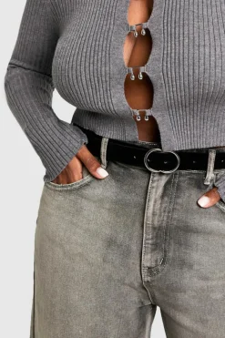 Belts*boohoo Plus Leather Double Ring Waist Belt black