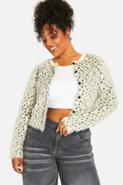 Cardigans|Jumpers & Cardigans*boohoo Plus Leopard Brushed Cardigan ecru