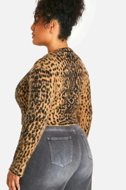 Cardigans|Jumpers & Cardigans*boohoo Plus Leopard Brushed Cardigan brown